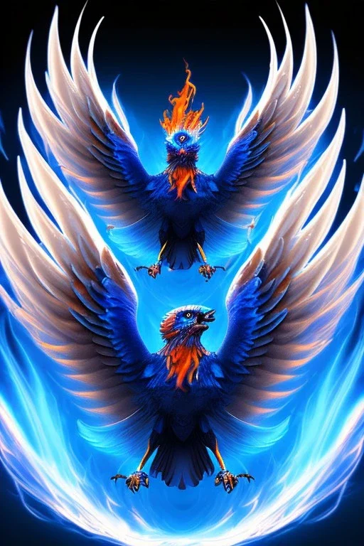 blue phoenix, flaming wings, balanced, beautiful, smooth, flying, graceful