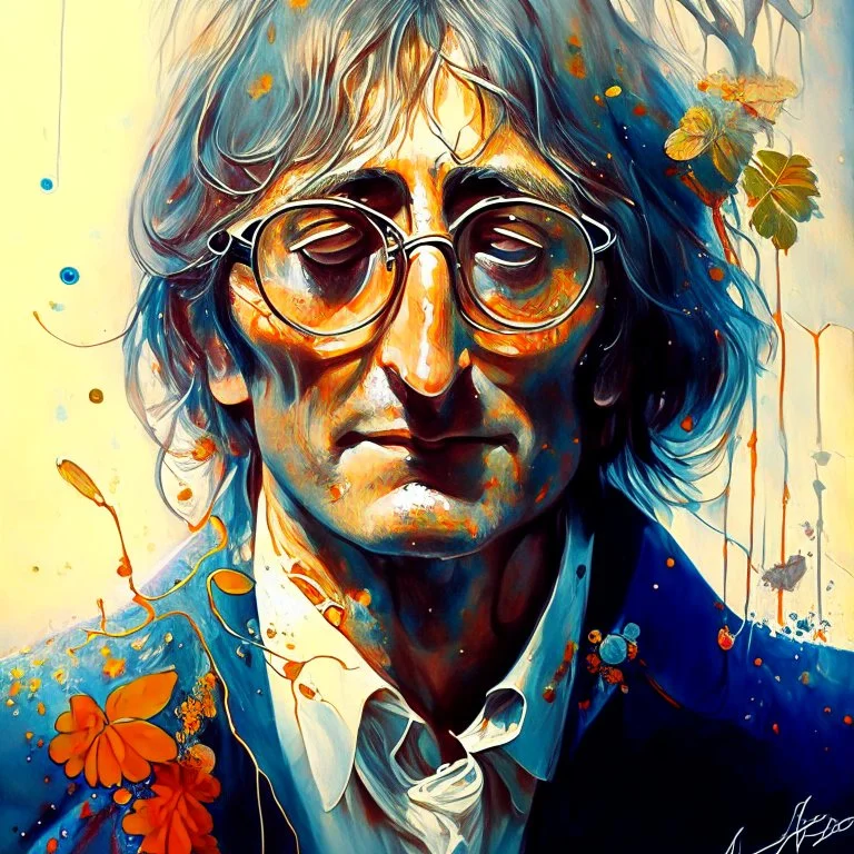 John lennon 3/4 portrait by Karol Bak and Vincent van Gogh and Ralph Steadman, paint drops, rough edges, trending on artstation, sharp focus, studio photo, intricate details, highly detailed, by greg rutkowski