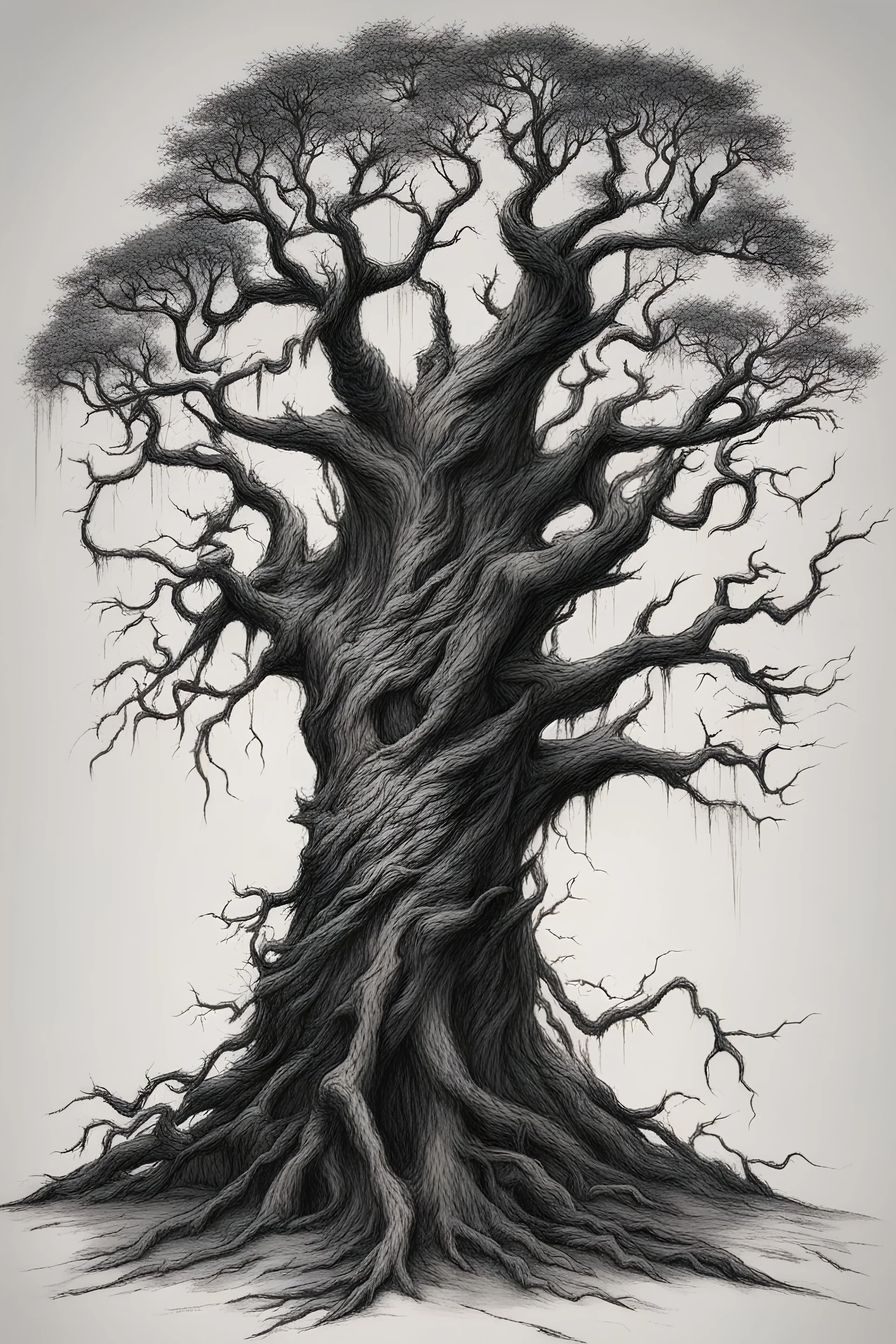 Savage tree, horror, easy to draw