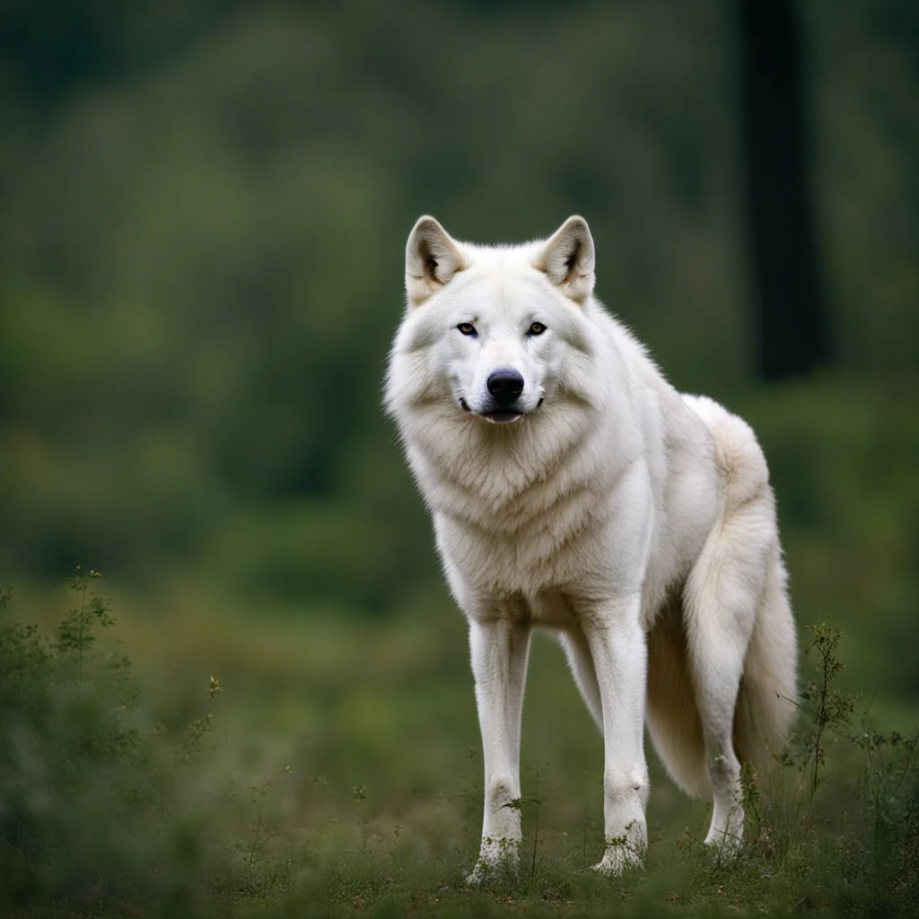 a large white alpha wolf