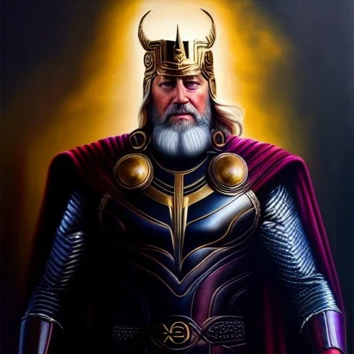 Ultra detailed fullbody Portrait in oil on canvas of Odin with asgardian armor with eye patch,extremely detailed digital painting, extremely detailed face,crystal clear eyes, mystical colors ,perfectly centered image, perfect composition, rim light, beautiful lighting,masterpiece,8k, stunning scene, raytracing, anatomically correct, in the style of robert e howard and Wizyakuza and Ohrai Noriyoshi and Simon Bisley and uncannyknack