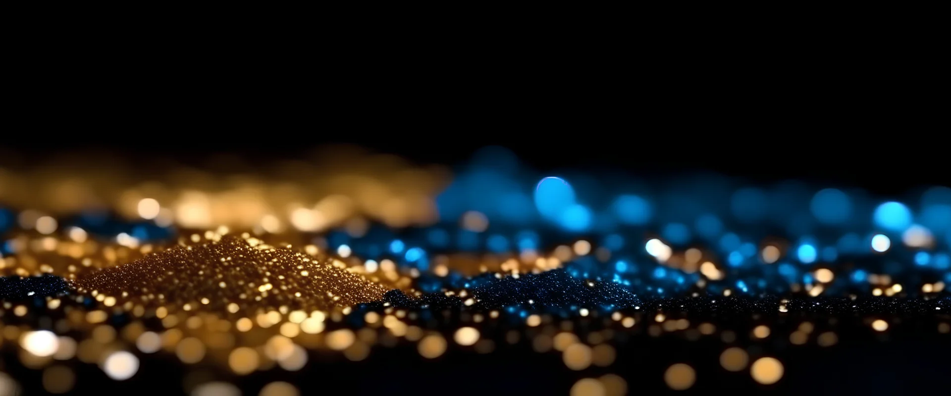 background of abstract glitter lights. gold, blue and black. de focused