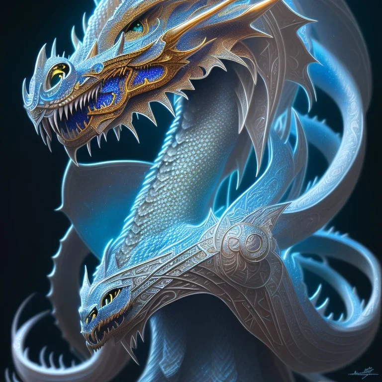 sango fantasy, fantasy magic, intricate, sharp focus, illustration, highly detailed, digital painting, concept art, matte, artgerm and paul lewin and kehinde wiley, masterpiece dragon head Asian Afo woman blue waves