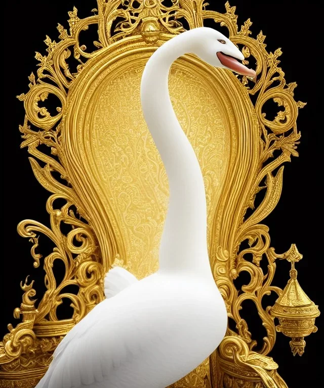 portrait of majestic, proud white goose with a gold crown, sitting in castle, 8k resolution, high-quality, fine-detail, intricate, digital art, detailed matte, volumetric lighting, illustration, 3D octane render, brian froud, howard lyon, selina french, anna dittmann, annie stokes, lisa parker, greg rutowski