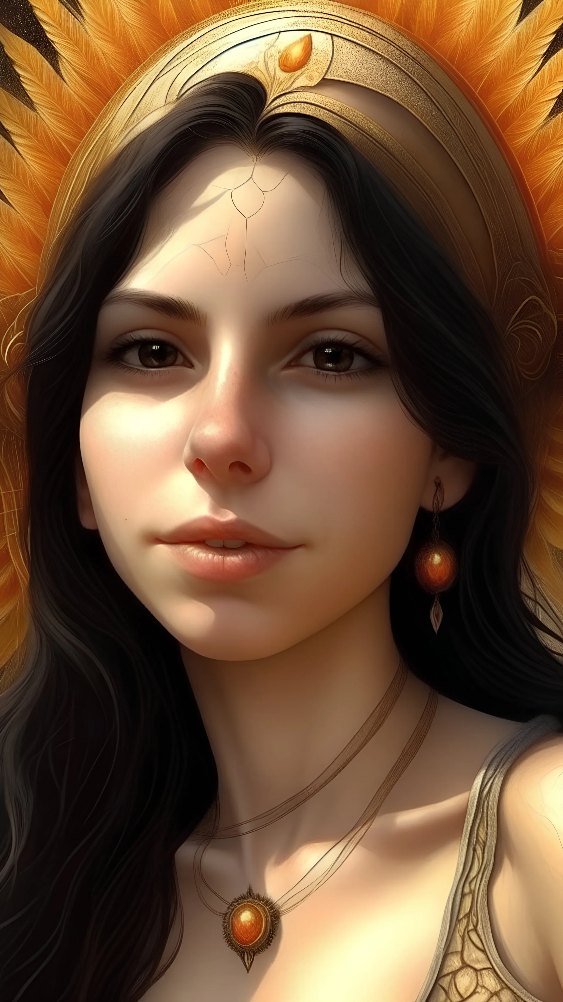 Genera una obra de arte al estilo renacentista que represente mi figura completa, incorporando mi rostro según la imagen adjunta. Quisiera ser retratado/a como la diosa del sol, con una corona resplandeciente de rayos en la cabeza. La escena debe transmitir una sensación de sensualidad y elegancia, capturando la esencia seductora de la diosa del sol. Presta atención a los detalles de la corona, la iluminación y la postura para realzar el tono majestuoso y atractivo de la representación."