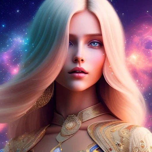  full body white goddess woman glitter smiling long blond hair blue eyes in a galactic ambiance, delicate colors in the foreground, full of details, smooth, light effect，vaporwave colorful, smooth, extremely sharp detail, finely tuned detail, ultra high definition, 8 k, ultra sharp focus