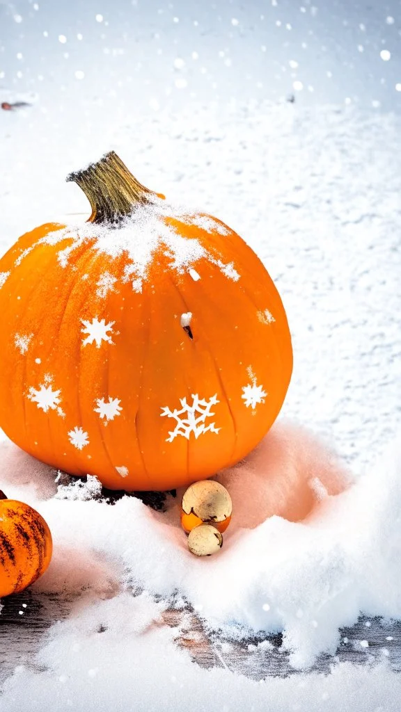 Pumpkin with snow , Merry-x-mas decoration, tree