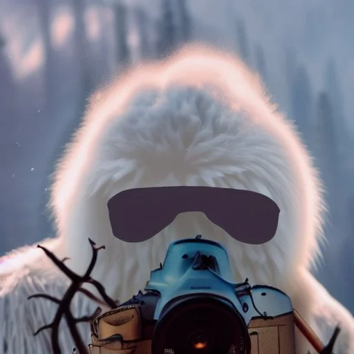 subject = (Yeti in a mask) background = (wildfires, mountains, fires, smoke, disaster)