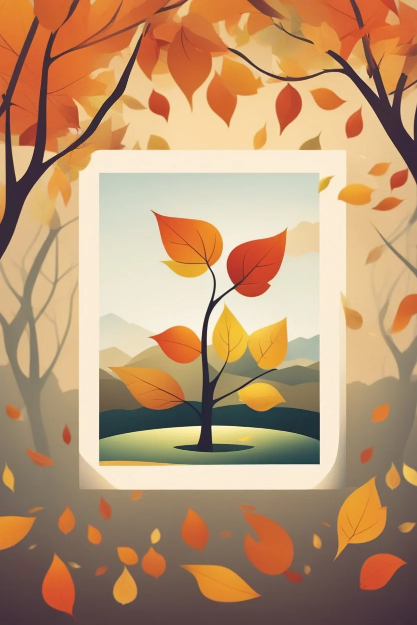 square logo , landscape with leaf fall, flying leaves