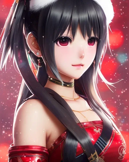 Detailed cute anime Kunoichi Christmas girl, Christmas colours, intricate details, full body portrait, keep head in frame, slight smile, black Japanese motif, concept art, highly detailed, digital painting, concept art, sharp focus, illustration, art by Yoji Shinkawa, WLOP and greg rutkowski and alphonse mucha and artgerm and yanjun Chen and Junji ito and Makoto Shinkai, HDR, octane render