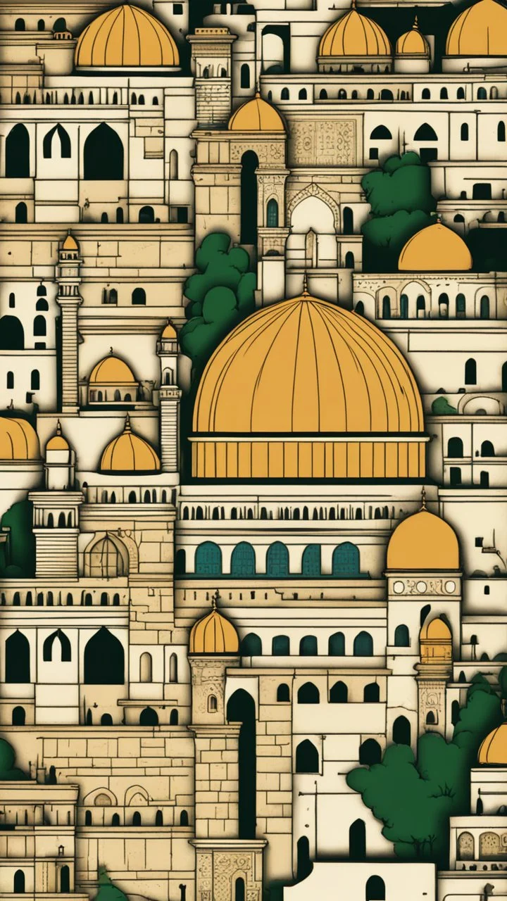 A creative and visually descriptive image of Al-Aqsa Mosque, showcasing the beautiful architecture and rich history of this sacred site.