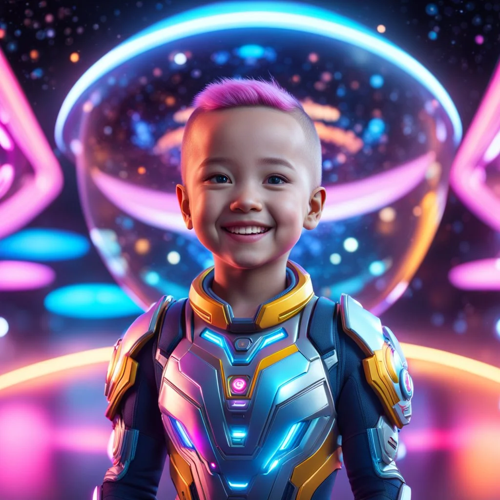 (masterpiece, best quality, 8k, RAW photo, beautiful and aesthetic:1.2), complex detail, Indirect light, photorealistic, (((full body))), Cosmic Baby corp style smiling, colorfull Sci-Fi environment