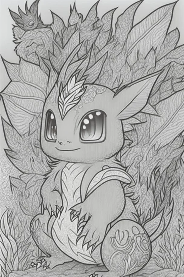 a pokemon, fire , legendary,cozy, detailed, cartoon style, coloring book page