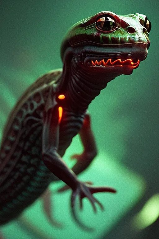 Alien Salamander,8k photo, realistic,cinematic portrait, cyberpunk, glowing