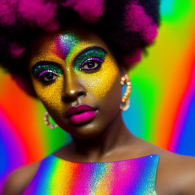 full body shot, masterpiece, best quality, family of three, black skinned, sparkling eyes, fluorescent skin, colorful makeup, afro, highly detailed body, afrofuturism, scifi, sun light, 4K, RAW, depth of field, high contrast, realistic details, 24mm