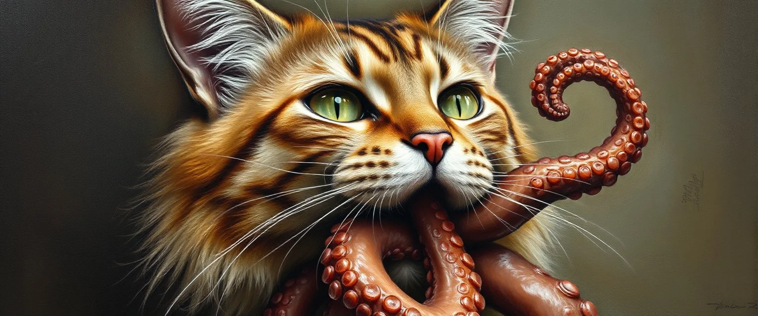 master oil painting by Rembrandt, cat octopus orc