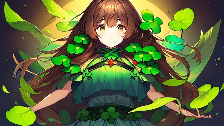 rave poster with Four-leaf clover catgirl brown hair