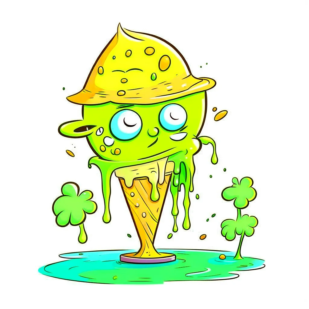 Cartoon illustration: smelly swamp ice cream, white background, NO EYES, it is food, not character!