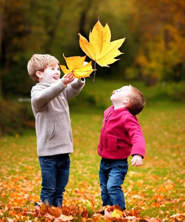 boy and girl catching leaves