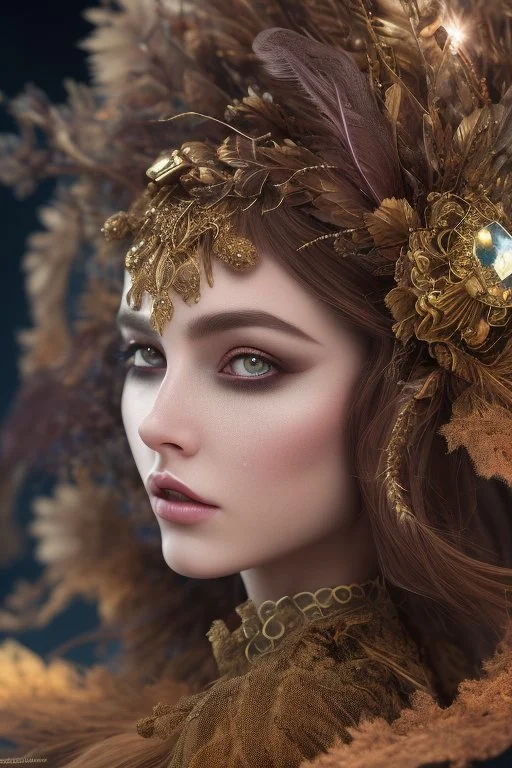 karlan, rusty metal, feathers, Dryad, fae, sidhe, ominous, nature, plants, wildflower, facepaint, dnd character portrait, intricate, oil on canvas, masterpiece, expert, insanely detailed, 4k resolution, retroanime style, cute big circular reflective eyes, cinematic smooth, intricate detail , soft smooth lighting, soft pastel colors, painted Renaissance style