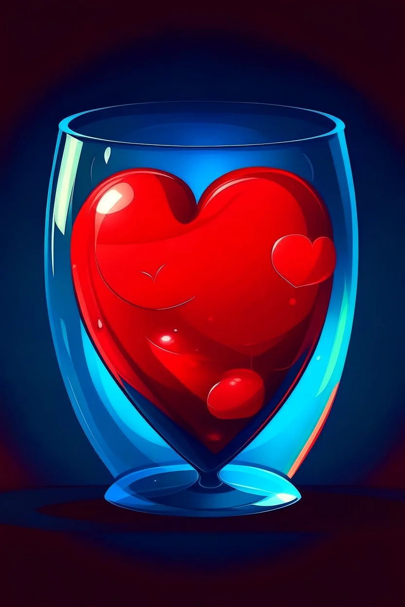 Acrtoon 2d art illustration . Red heart in glass