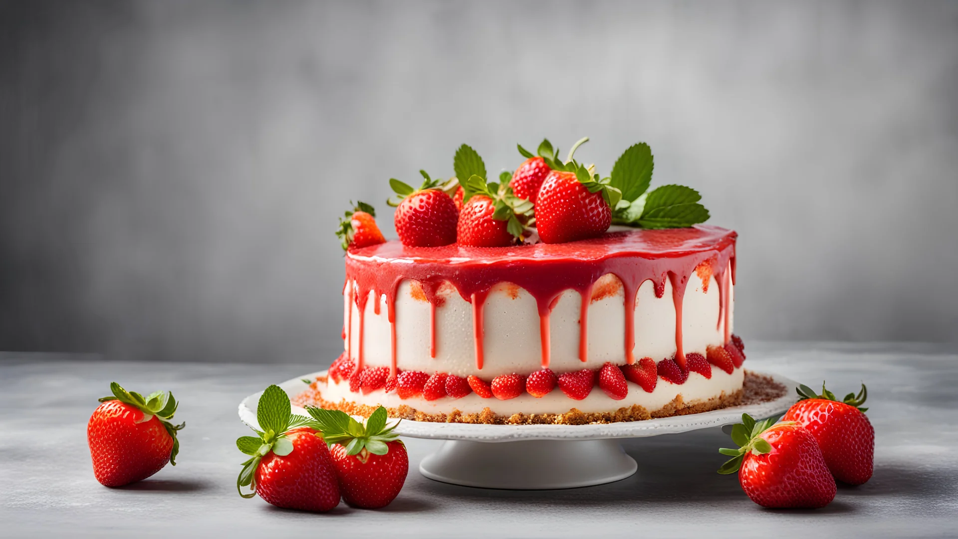 Strawberry cake, Fraisier cake on cncrete background