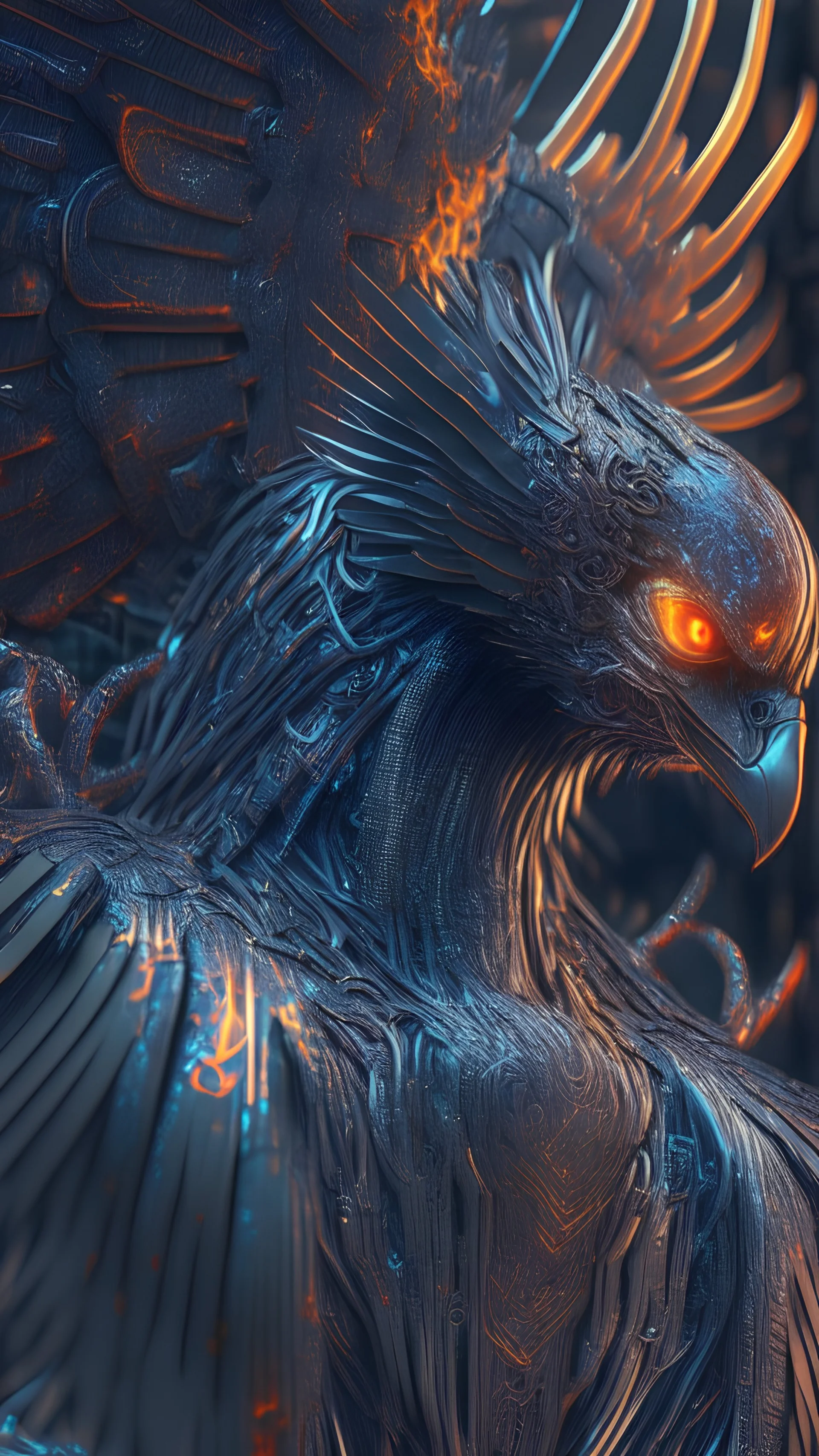 cyberpunk phoenix, intricate, 8k resolution, photography,ultra detailed, by hr giger