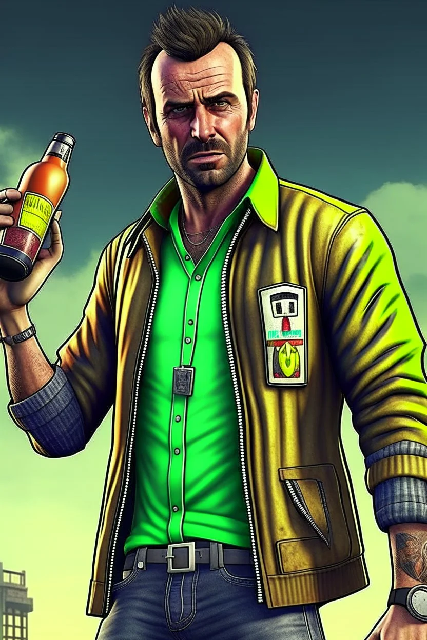 brand campaign for a new drink with orange and chili flavour with Trevor grand theft auto 5 high resolution