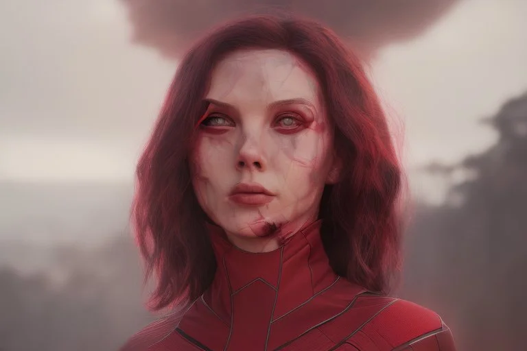 Feiticeira escarlate, wanda maximoff, magia instável, olhos brilhantes, cores vibrantes, cinematográfico, maquiavélica, destruição, vilania, mãos mágicas