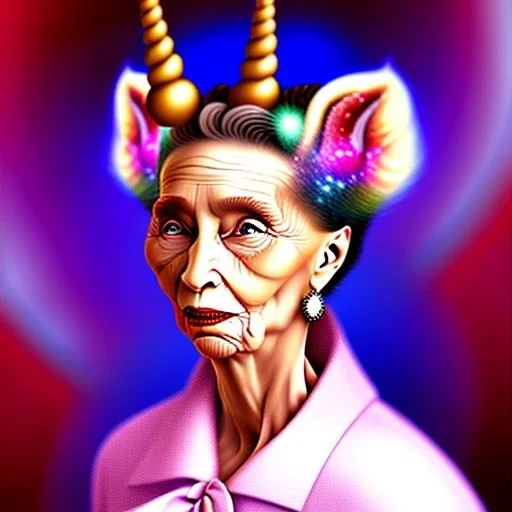 Retrato de una abuela muy guapa llamada Carmen Mozos Bugallo montando un unicornio rosa con el estilo de Vincent van Gogh