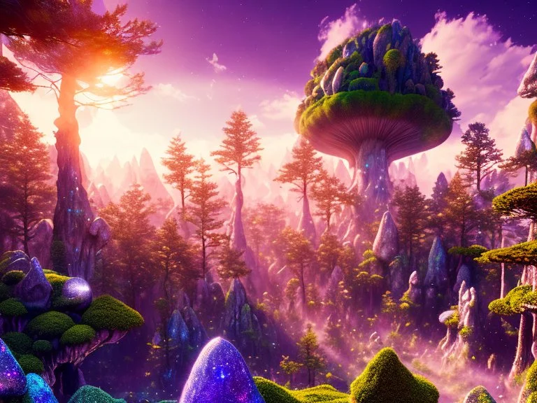 gold crystal cosmic and galactic ambiance hill sky garden rocks sunny trees pools , full of details, smooth, bright sunshine，soft light atmosphere, light effect，vaporwave colorful, concept art, smooth, extremely sharp detail, finely tuned detail, ultra high definition, 8 k, unreal engine 5, ultra sharp focus