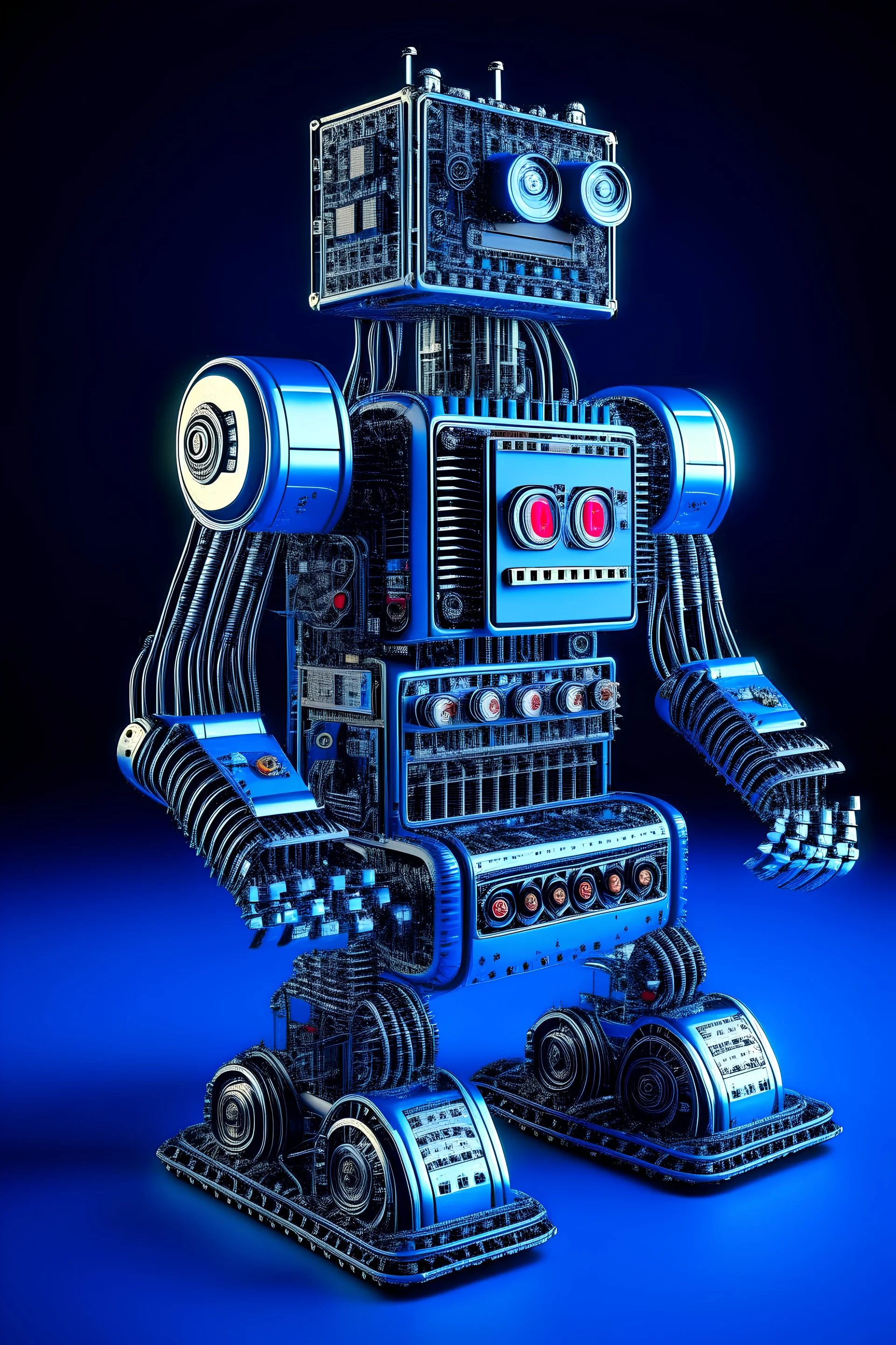 a robot made from modular synthesizers, analog synthesizer robot, c4d render