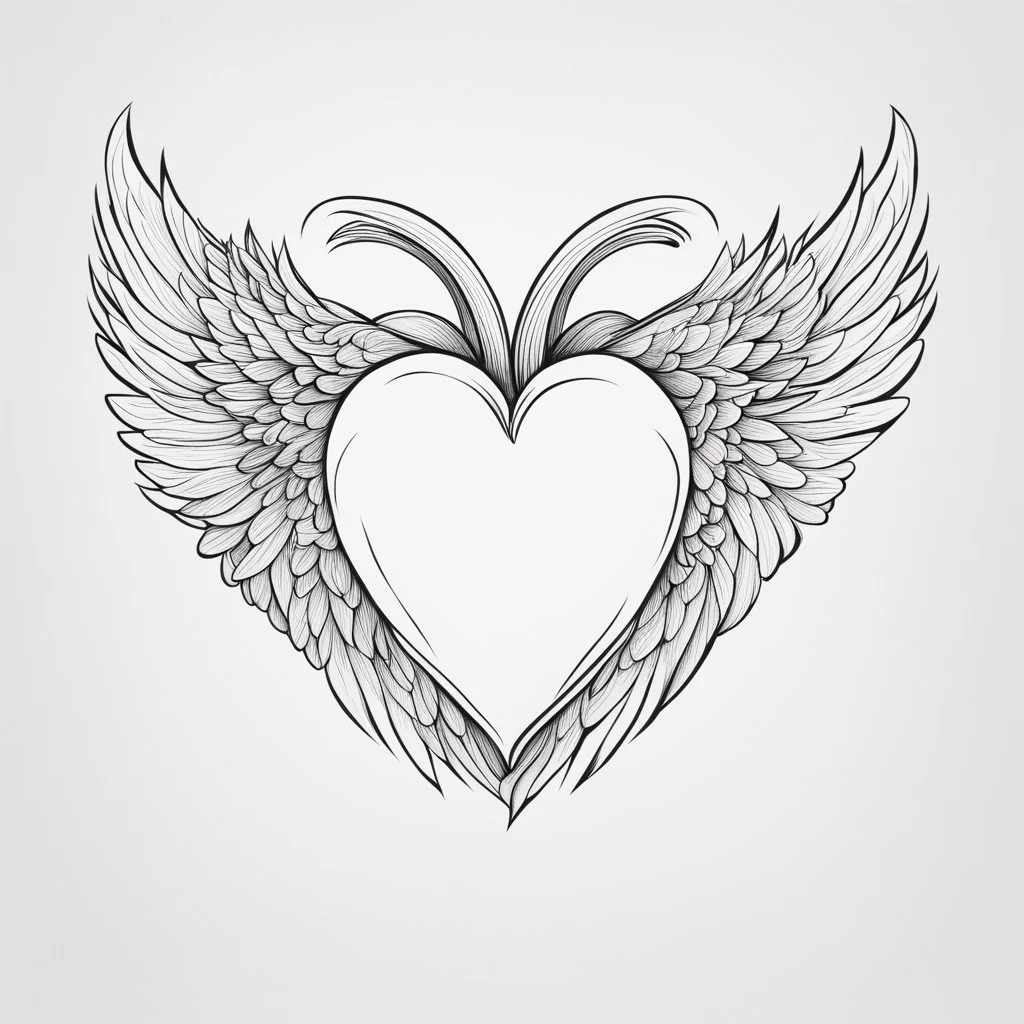 simple line drawing of a heart with wings against a white background.