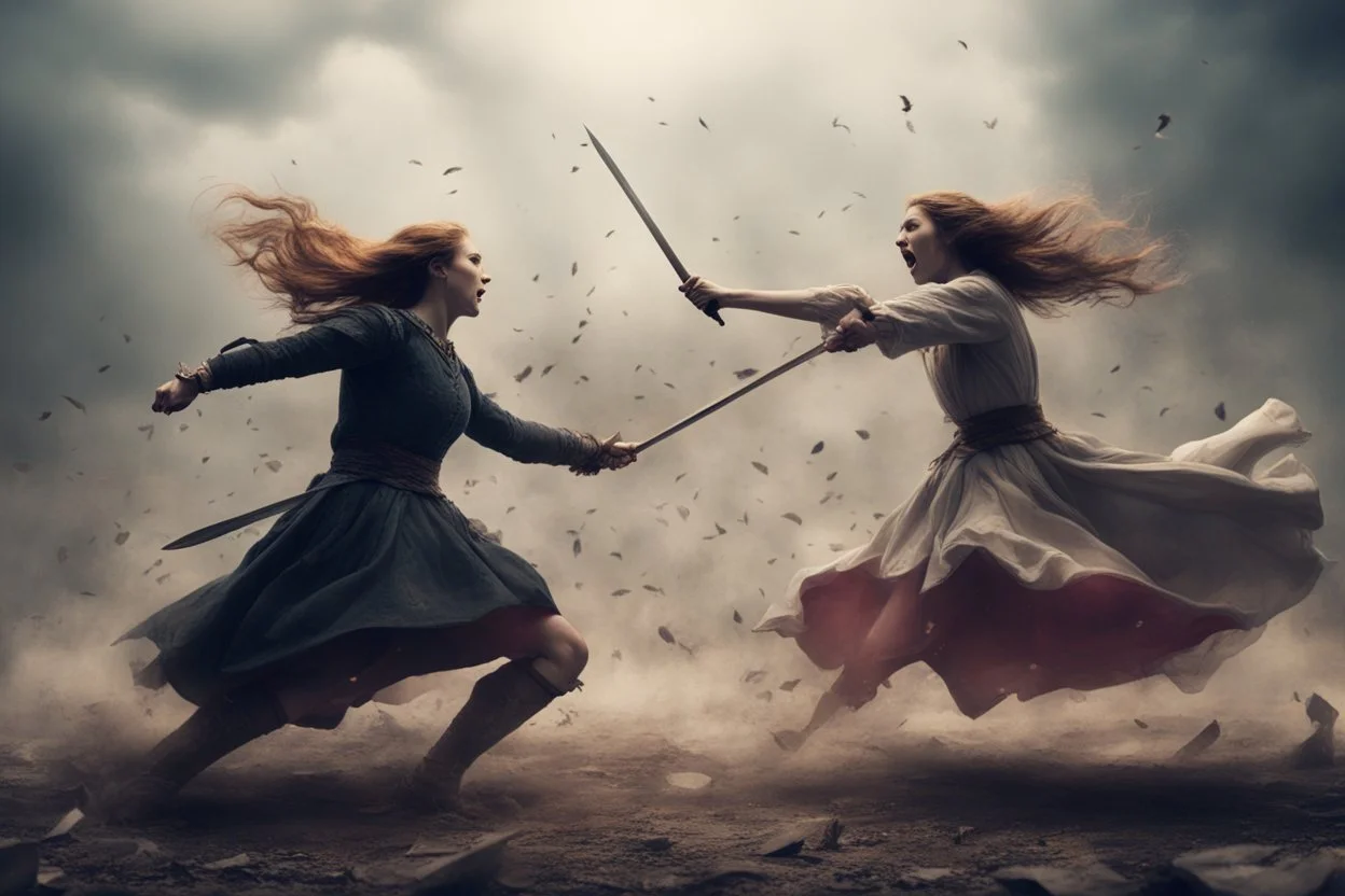 битва двух девушек, эпичная сцена,