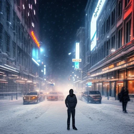 large cop drinking a coffee, snowy streets of new york at night, dramatic, dramatic lighting, volumetric lighting, hyperrealism, 8k, high quality, photorealistic, lot of details