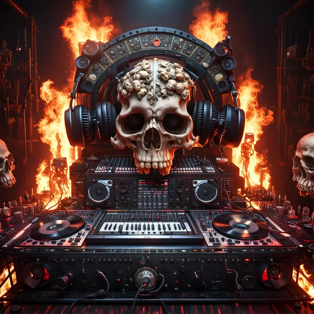 DJ of the damnded, insanely detailed DJ booth in hell, MID set, speakers and equipment made of bone, anatomically correct, add more skulls in th audience, photorealism, vray, 8k 3d https://stablecog.com/generate?o=a67b60e0-edd2-418d-9744-d1d585055d7fv https://stablecog.com/generate?o=93026b00-ac6b-436a-bc57-6aa04073d4a9