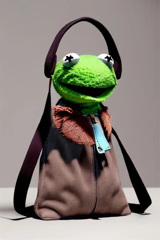 Fashion bag made with muppet fabric, Sesame Street style, fashion photo studio, unreal engine 5, god lights, ray tracing, RTX, lumen lighting, ultra detail, volumetric lighting, 3d.