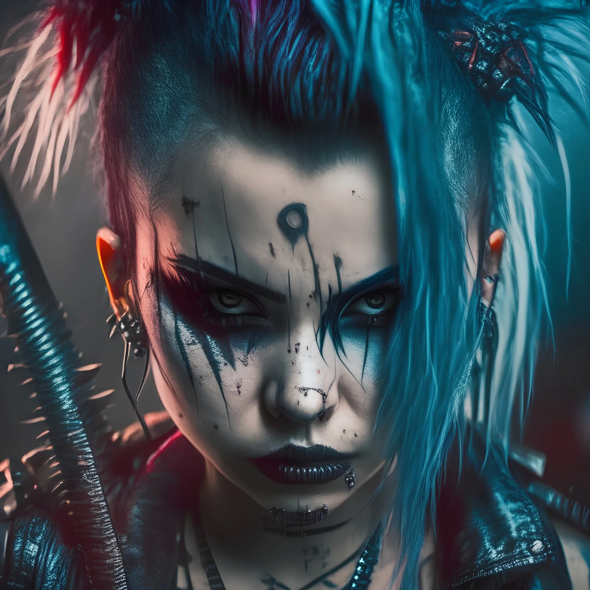 punk girl, katana, darkness, 8k, macro photography,