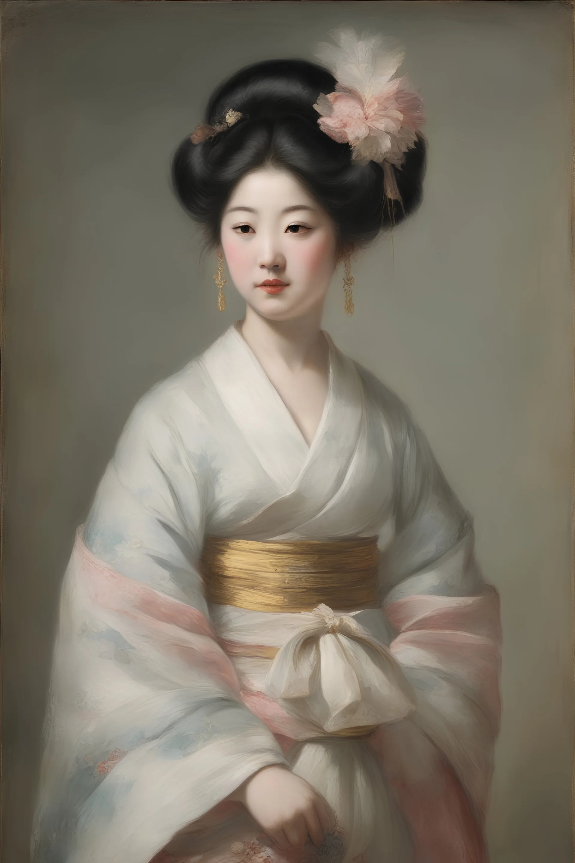 an absolutely gorgeous Japanese prostitute, oil painting by Gilbert Stuart