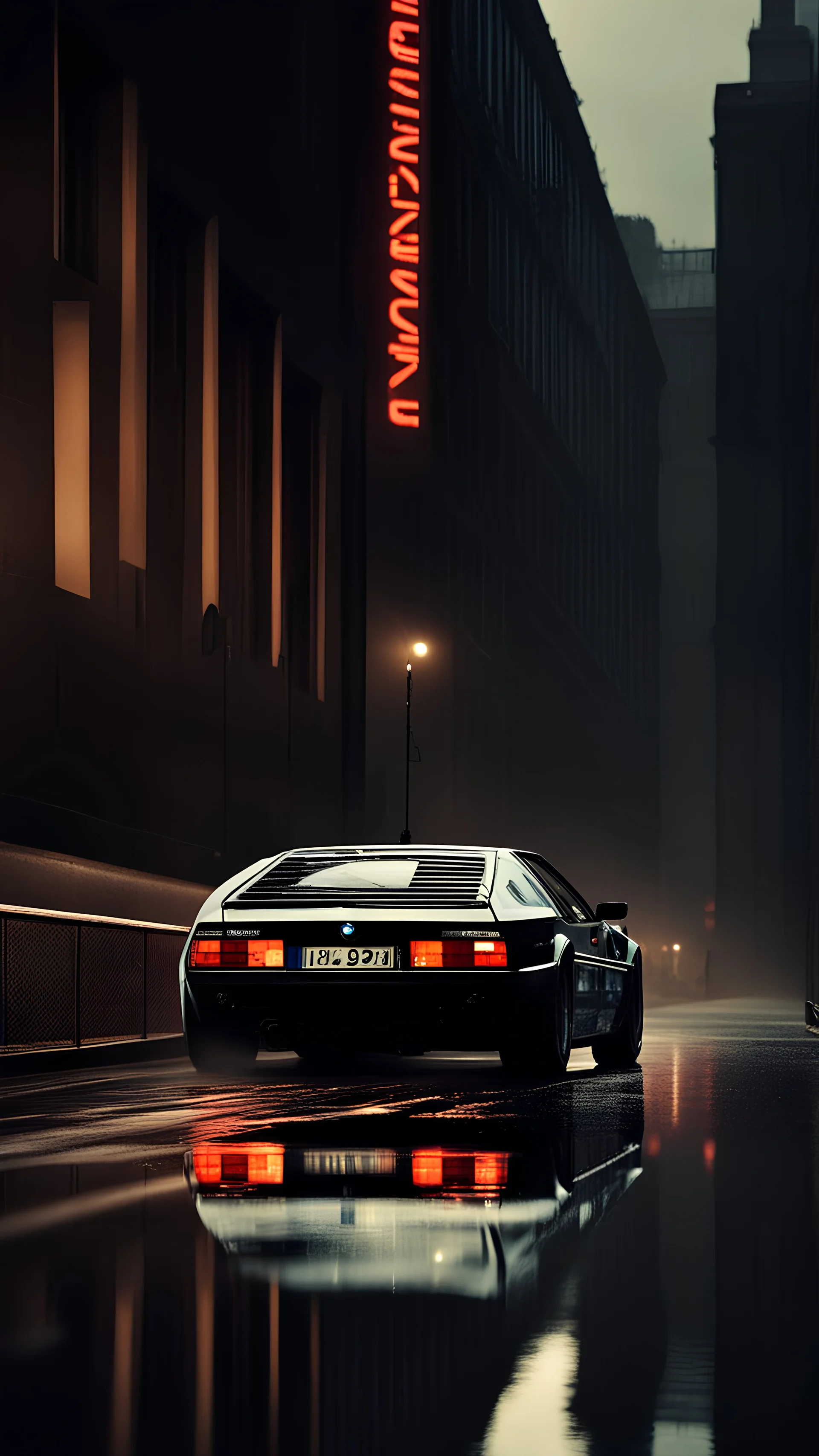 BMW M1 (1978–1981),rain,reflections,4k,raytracing,night,driving,1940s london background