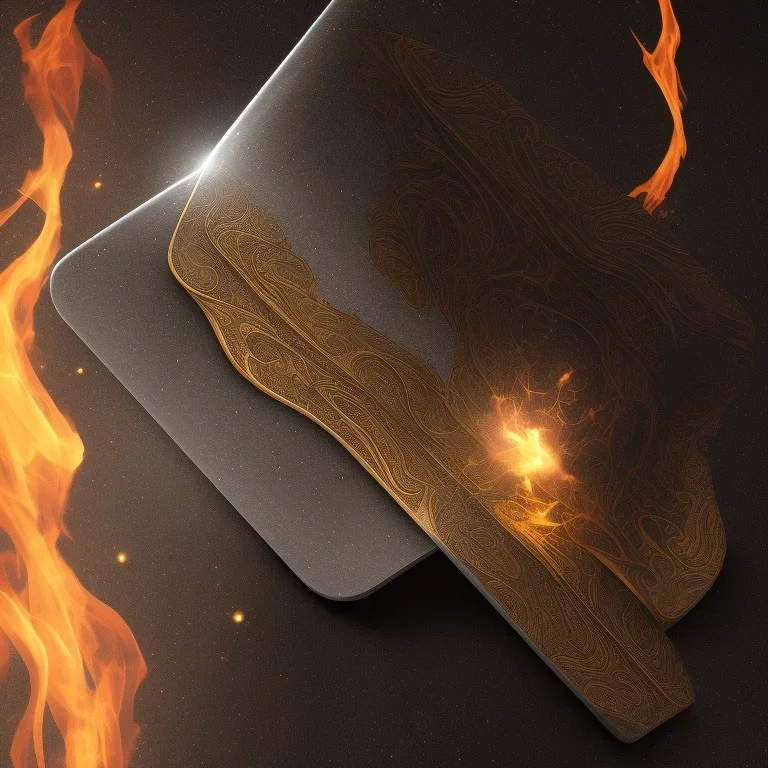 Magic Book papper shine. Meteorite falling in the background. Damascus steel. Fire. Dark element black.