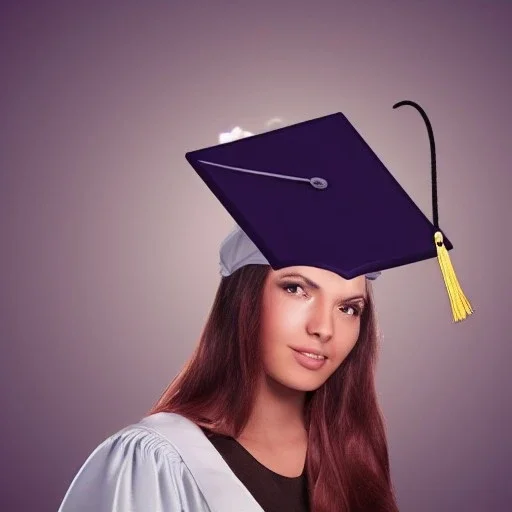 a beautiful young woman who just got congratulated from college wearing a graduation hat , dramatic, dramatic lighting, volumetric lighting, hyperrealism, 8k, high quality, photorealistic, lot of details