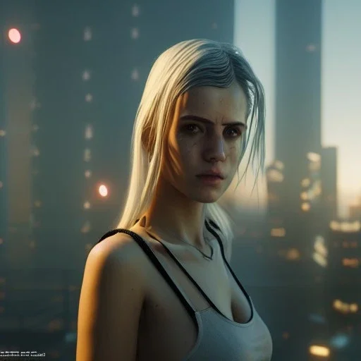 Emma Watts in cyberpunk unreal engine character very detailed cinematic view