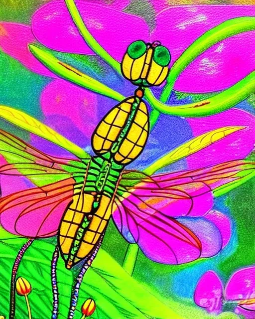 mystical venus fly trap, flowers, jungle, vibrant colours, impressionism, soft lighting. trees in background, dragonfly,