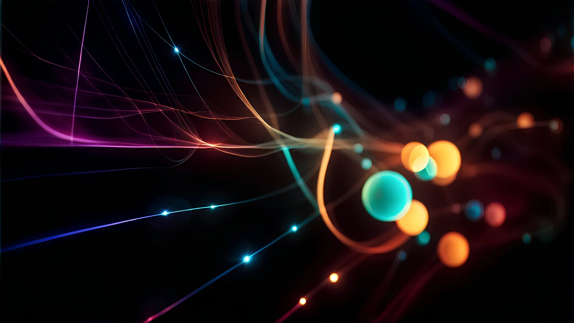 (Premium AI Image)+ Particle Waves , Bokeh dust, circuit lines, Abstract digital illustration in motion, where particles turn into colorful streams of light representing neural network connections, 8k, (high detailed 10.5), uhd, dslr, soft lighting, (high quality 10.5), film grain, Fujifilm XT3