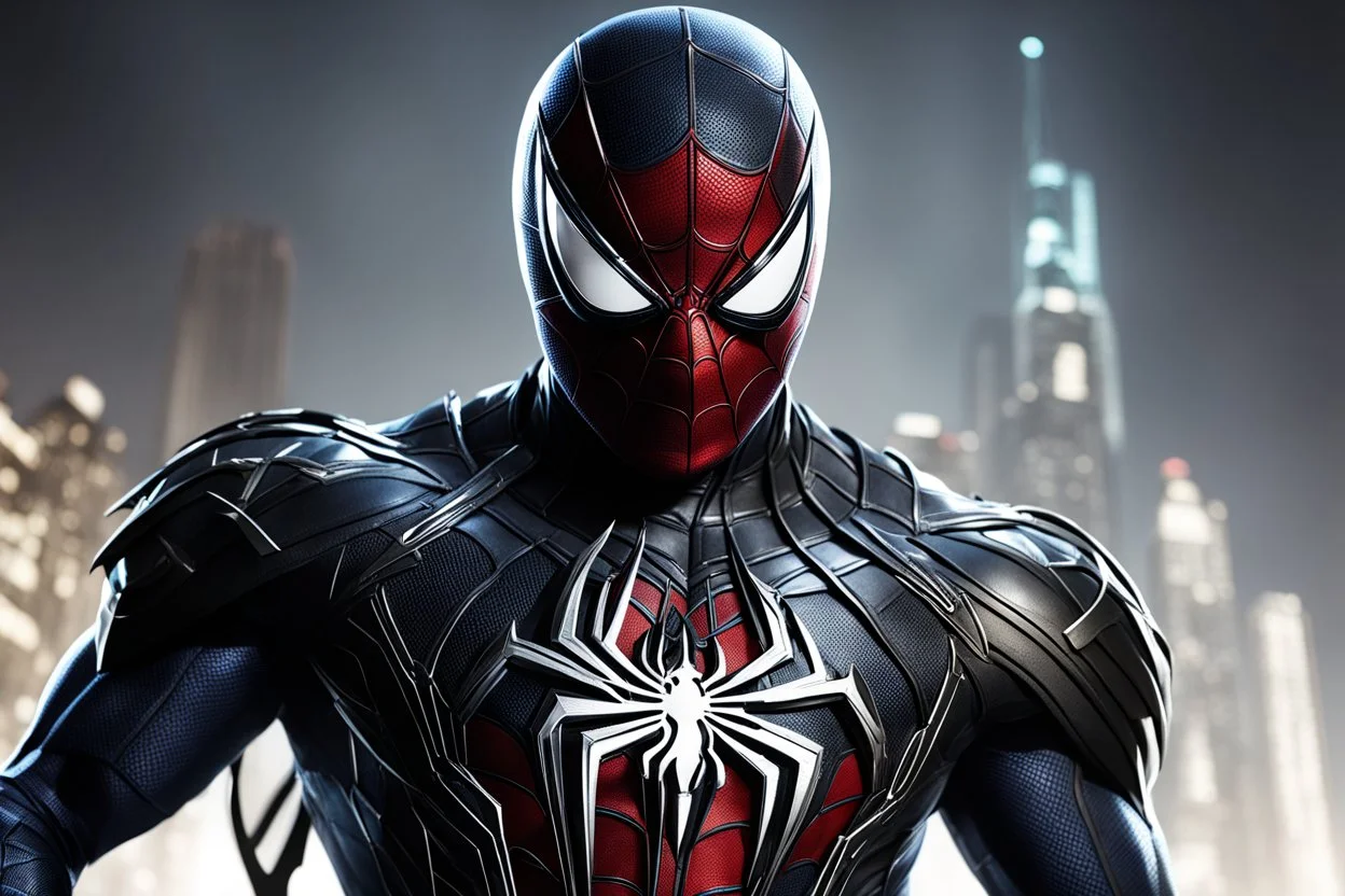 Spider man in 8k solo leveling shadow artstyle, symbiote them, assassin howdy custom, intricate details, highly detailed, high details, detailed portrait, masterpiece,ultra detailed, ultra quality