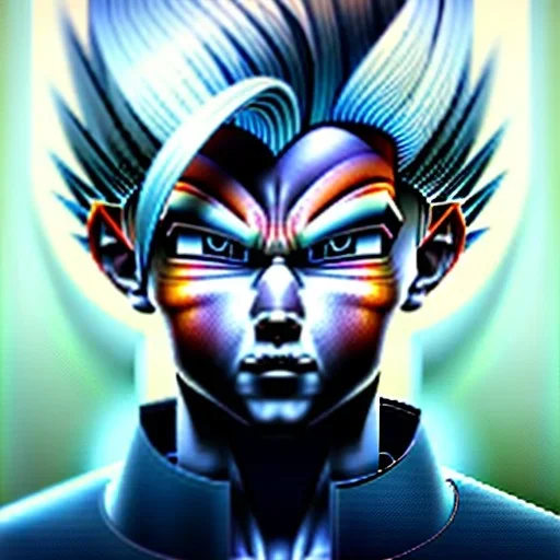 Son-goku with white hair, close-up, realistic, 3d, ray tracing