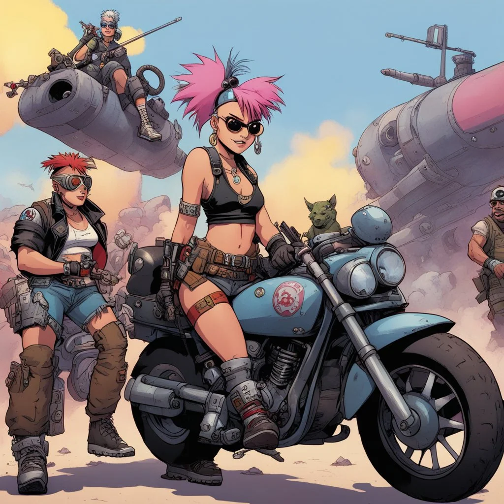 Tank Girl is in a biker gang with Bebop and Rocksteady
