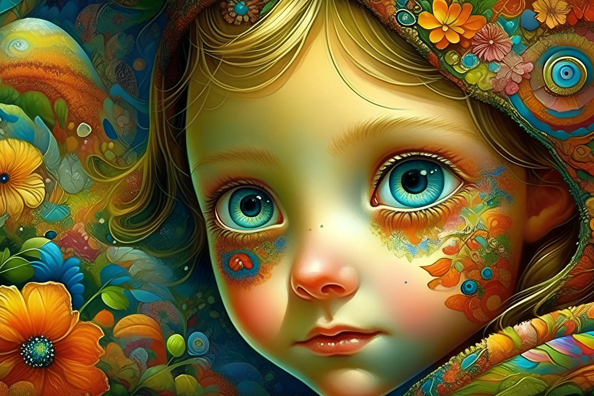 Fabulously beautiful, fabulous, cute, children look out of the window with a smile, big eyes, long black eyelashes, lots of details, tenderness, high quality, shine, hyperdetalization, hazy haze, professionally complex details, dot graphics, colorful, 3D, 32k. Catherine Welz Stein, Queen Anne, Josephine Wall, Jacek Jerka. Catherine Abel