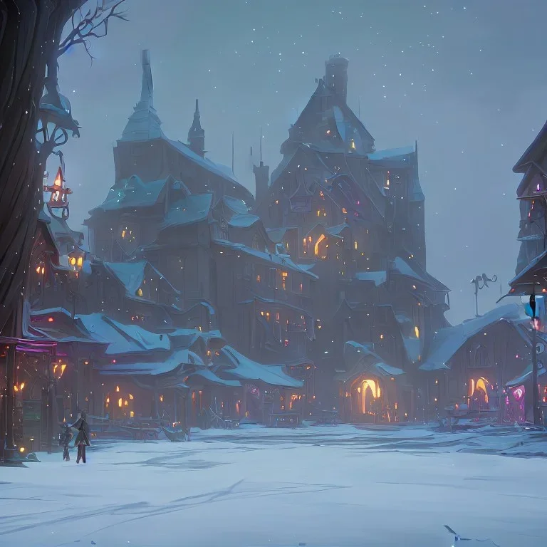 Α magical town for warlocks and witches with a Christmas tree